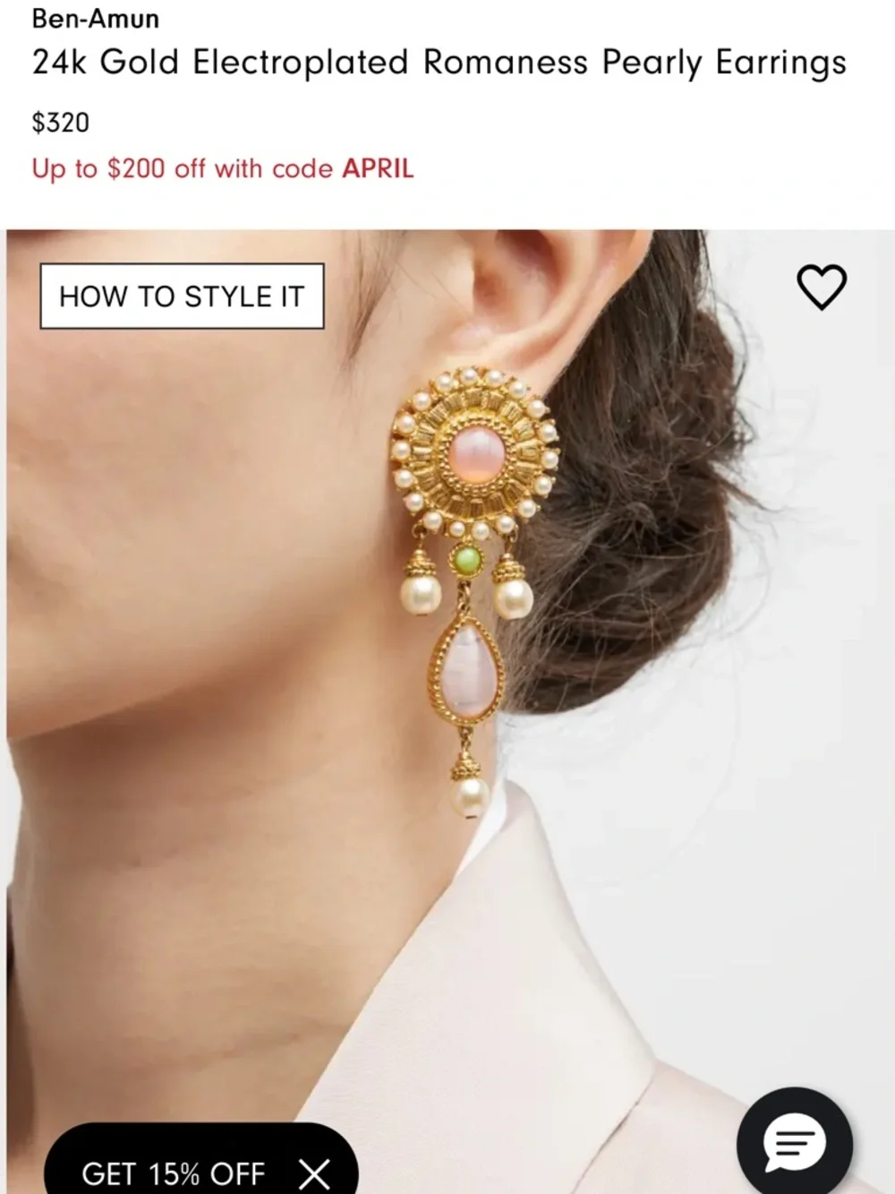 Ben-Amun Gold-Tone Pink and Pearl Drop Earrings - Picture 8 of 8